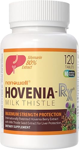 NANOWELL Hovenia-RX - Suplemento de apoyo hepático con extracto de semilla de cardo mariano de silimarina al 80% - 120 tabletas, suministro para 30