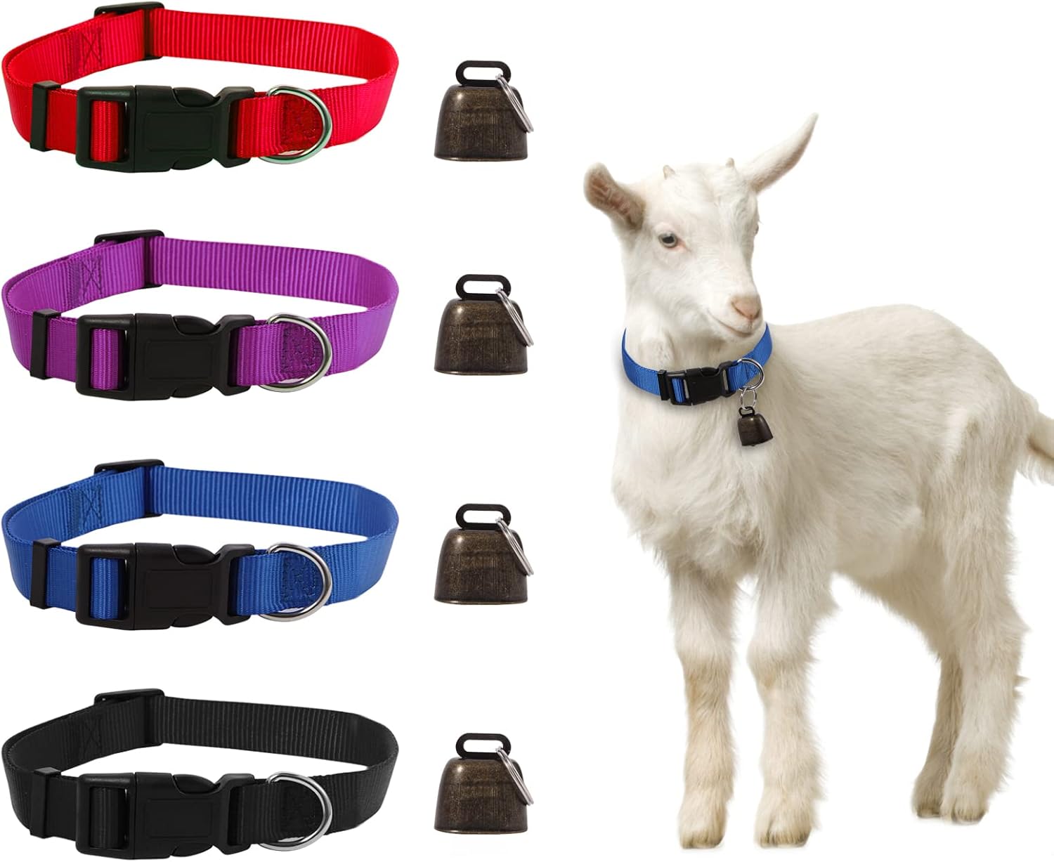 Kwerdas 4 Pack Goat Collars with Bell Adjustable Nylon
