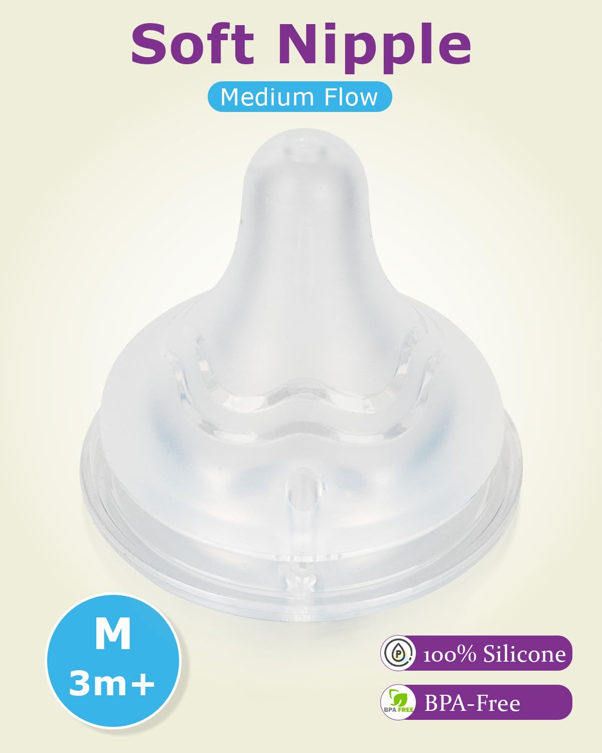 Silicone Nipples(M) for Lansinoh Baby Bottles,Replacement Bottle Nipple,3m+,Meudim Flow, 6 Count