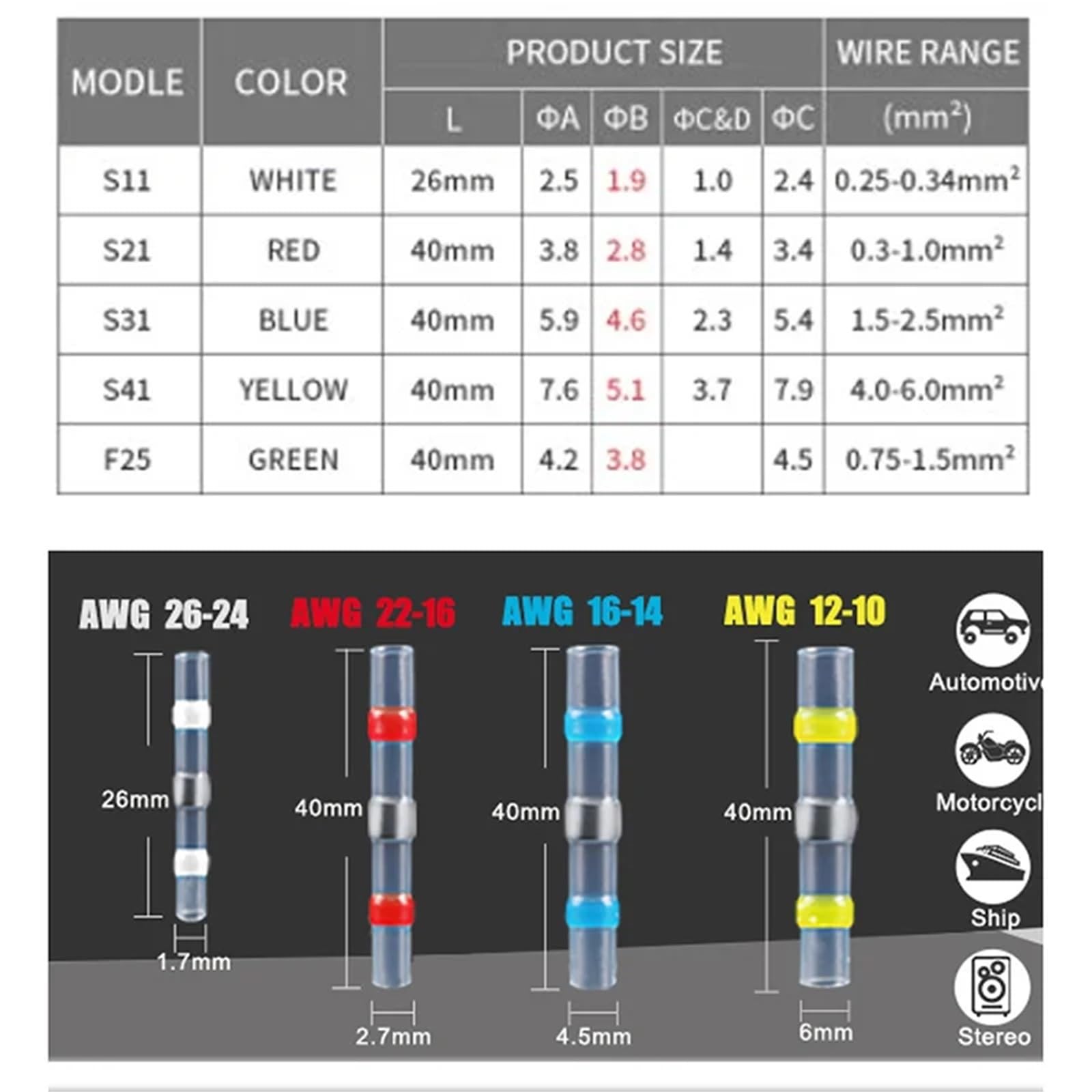 schrumpfverbinder Schrumpfverbinder Hülsenrohrklemmen Elektrischer Stoßverbinder-Kabelverbinder(Yellow AWG 12-10,200 PCS)