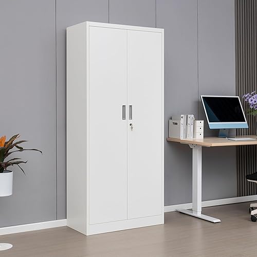 Miniatura 5 de BESFUR Gabinetes de almacenamiento de metal, gabinete con cierre de acero con estantes y puertas para oficina en casa, escuela, garaje, lavadero y