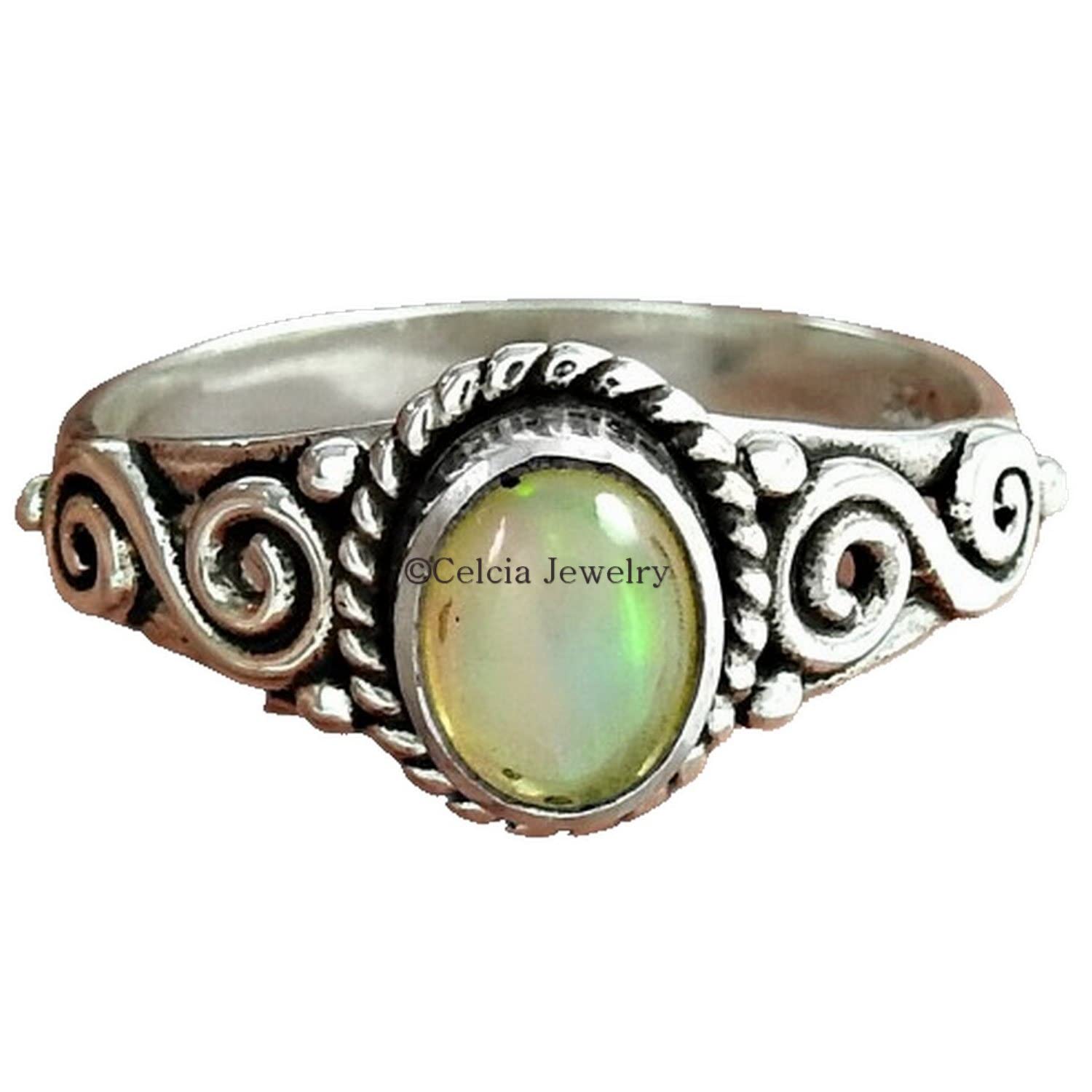 Natürlicher Opal-Heiledelstein, ovaler Ring, handgefertigter Designerschmuck für Frauen, Statement-Versprechensring, zartes Freundschaftsgeschenk, Muttertagsgeschenk, Oktober-Geburtsstein