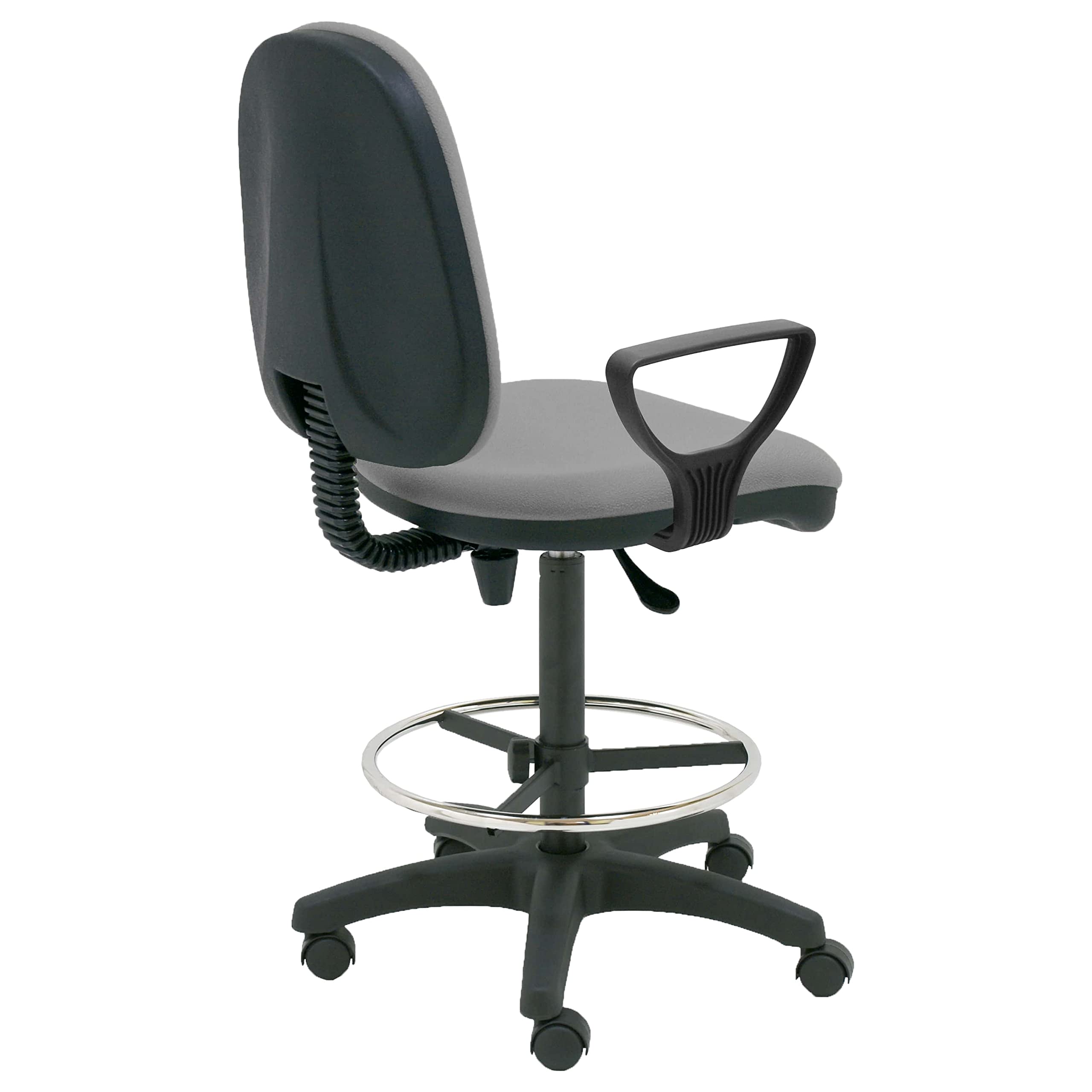 La Silla de Claudia- Taburete Giratorio Oficina ergonómico Milano, con reposabrazos, Asiento Regulable en Altura y Profundidad, aro reposapiés Cromado Regulable, con Ruedas (Gray)