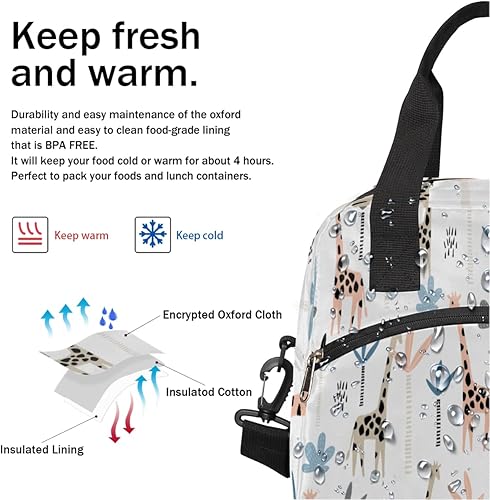 Miniatura 7 de Bolsa de almuerzo aislada con diseño de jirafas y árboles, para mujeres, reutilizable, para adultos, hombres, correa ajustable para el hombro,