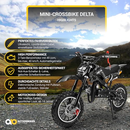 Actionbikes Motors Crossbike Delta 49 cc | 2-Takt 49ccm Motor bis 𝟒𝟎 km/h - Motorrad - Pocket Bike...