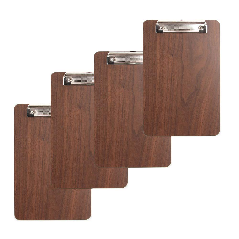 4 Pieces Clip Board, Wooden Clipboards, Wooden Portable File Folders, Wooden Portable Clip Board, A4 Wooden Durable Portable Clip Board for Office, Work, Classroom, Business, Restaurant, Brown