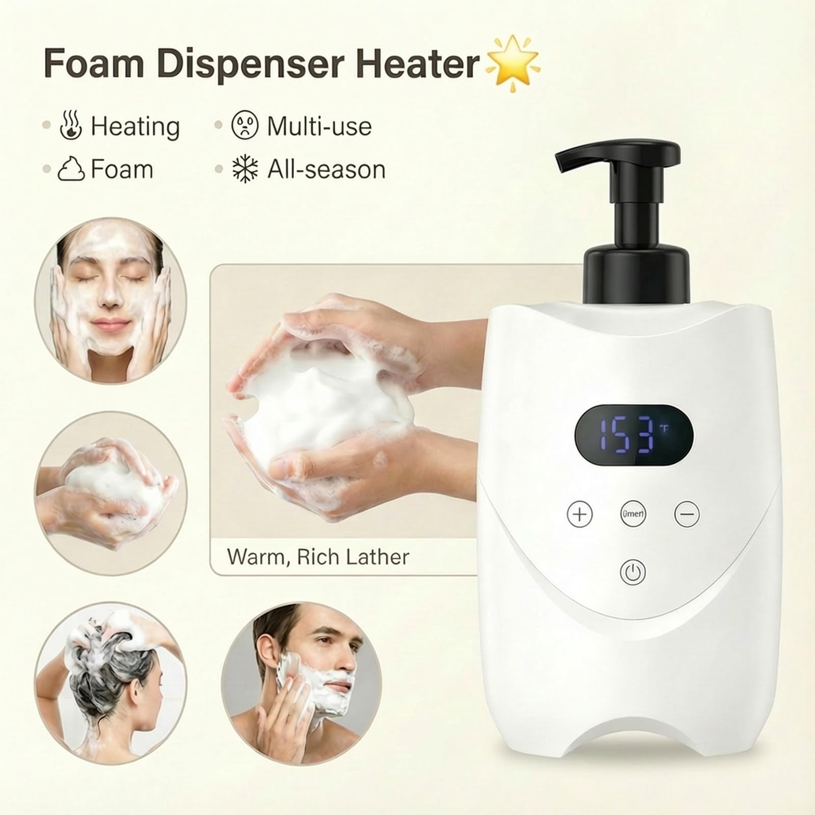 Macchina professionale per schiuma calda per rasatura, scalda crema da barba intelligente con 2 bottiglie di schiuma ricaricabili da 500 ml, dispenser di schiuma calda di grande capacità con display a