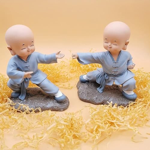 Miniatura 2 de Estatua de monje de Kung Fu, resina china tradicional Shaolin templo buda, figura de decoración de escritorio de oficina en casa, regalos zen