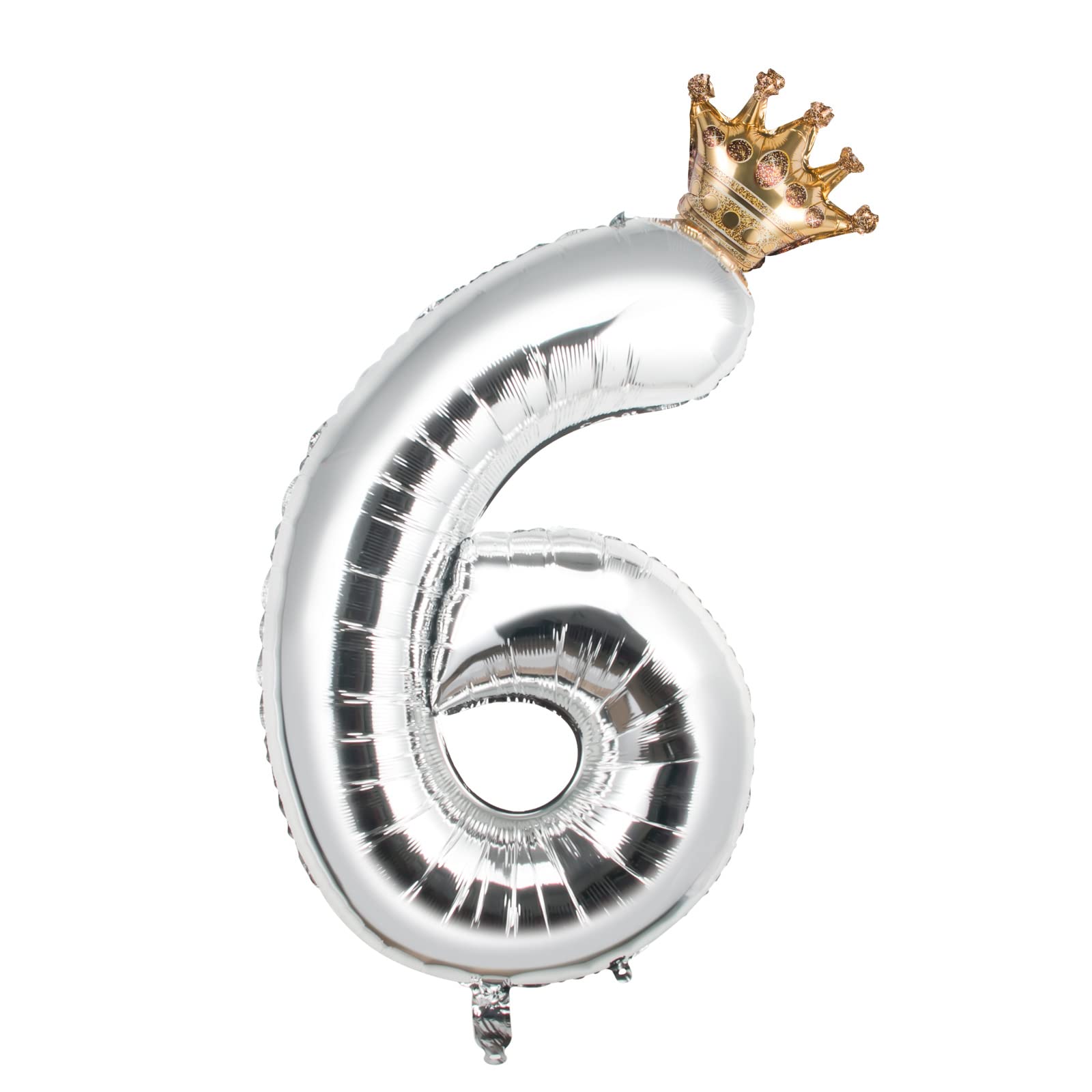 40 Inch Large Silver Number 6 Big Size Jumbo Digit Mylar Foil Helium Balloon with Crown Foil Balloon for Birthday Party Celebration Decorations Graduations Wedding Anniversary Baby Shower
