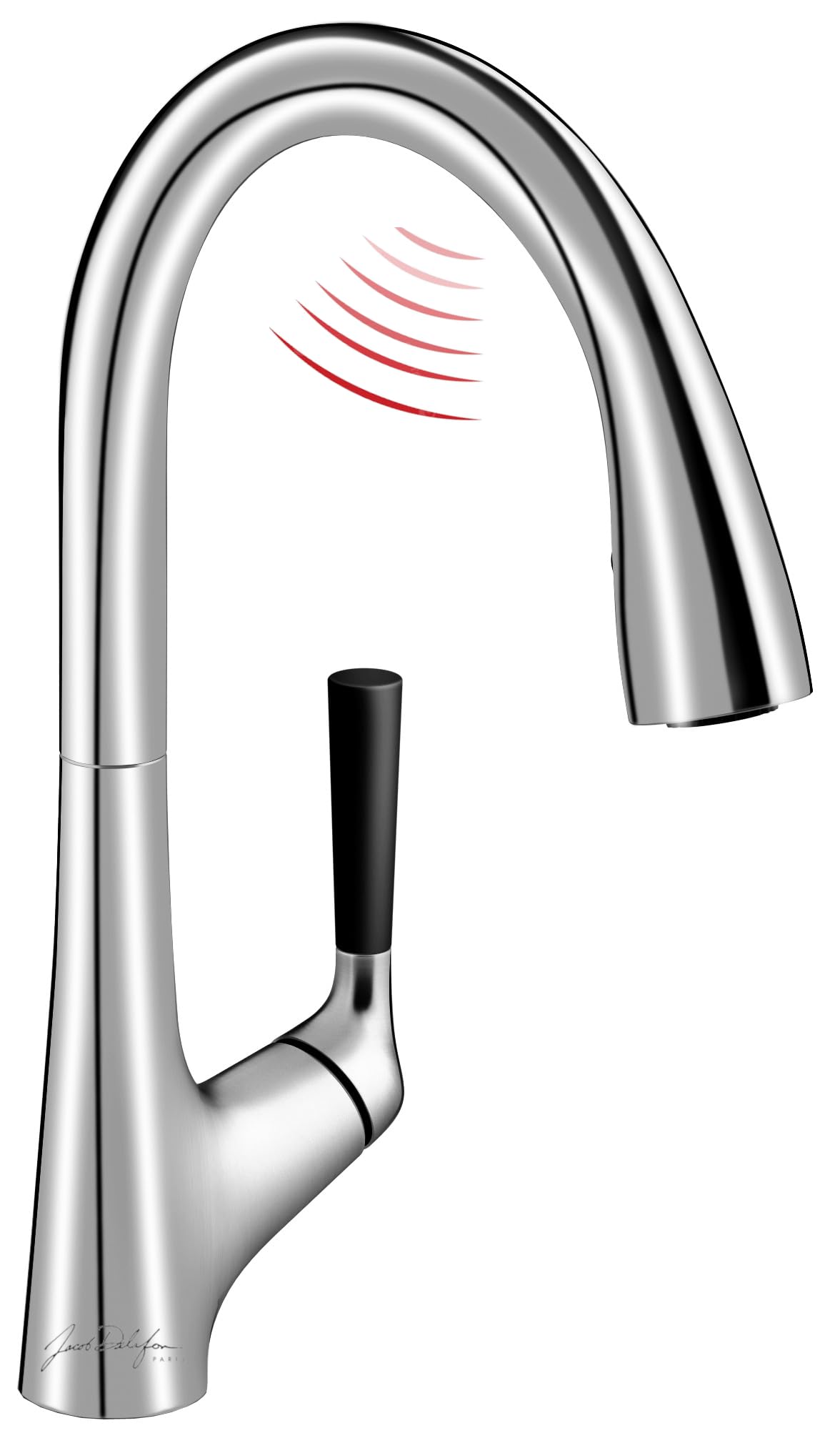 JACOB DELAFON Rubinetto da cucina senza contatto doccia anticalcare rimovibile con 2 getti e beccuccio girevole a 360° a risparmio idrico, leva personalizzabile (3 colori) colore cromo MALLECO E77748