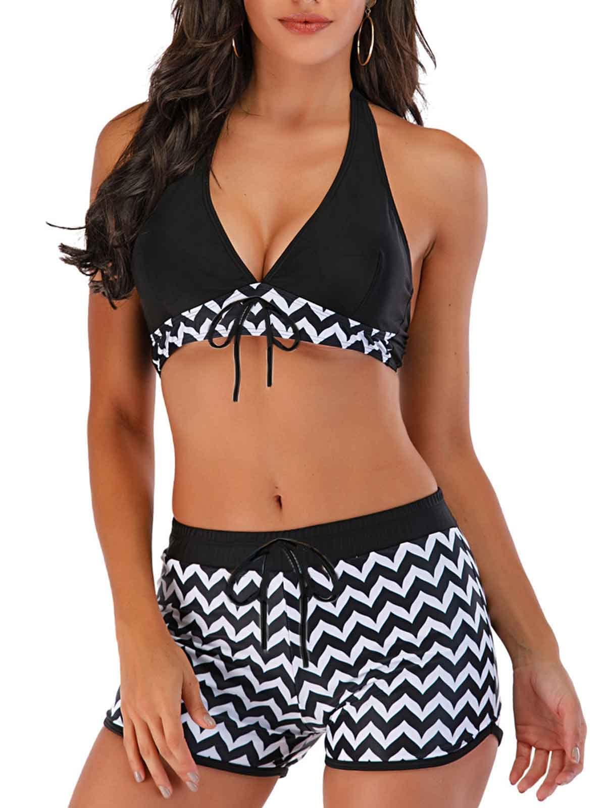 Yutdeng Conjunto de Bikini Sexy para Mujer Traje de Baño de Dos Piezas de Push Up Tops de Bikini y Señoras Surf Short Beach Swimwear Tankini Establece Bañadores