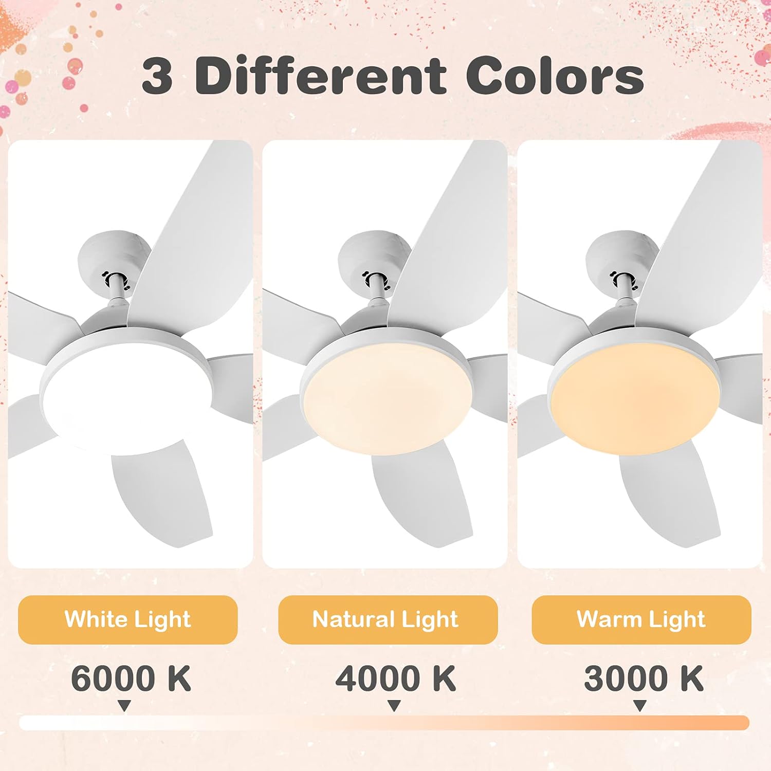 Tangkula 42Inch Ceiling Fan with LED Light and Remote Control, Kids Fan Light with 5 Blades, Indoor Low Profile Ceiling Fan for Children’s Bedroom, 3 Colors, 5 Speeds, White