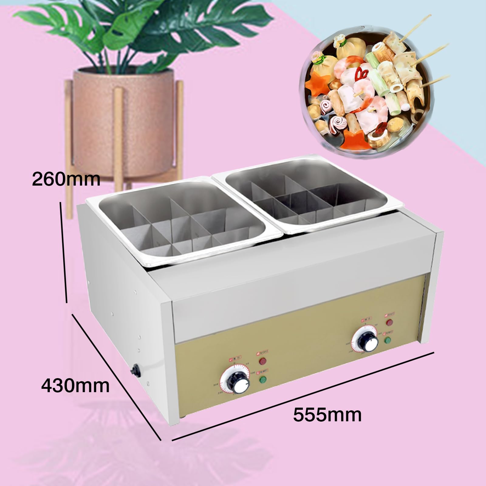 HARMONY PALACE Stainless Steel 18-Compartment Oden Cooker Pot, Double Cylinder, 110V 2.4KW, 16A Plug, 21.85x16.93x10.24inch, Commercial & Home Use, Japanese Fish Cake Soup Warmer, Food Warmer
