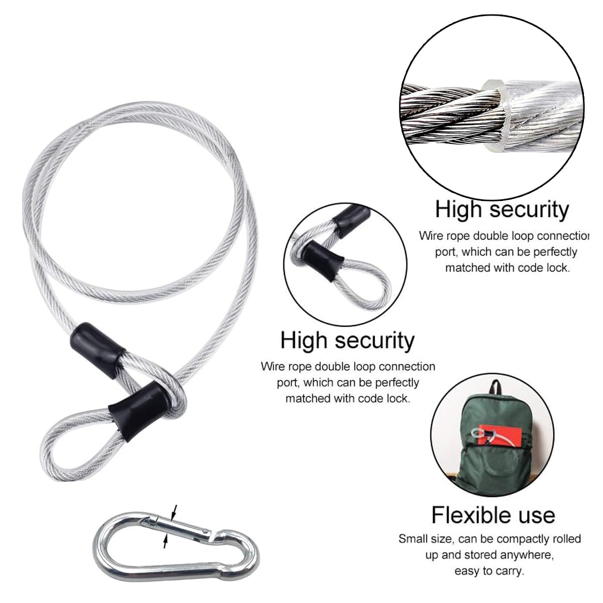 2 Câbles Antivol En Acier Inoxydable 1 M X 3 Mm - Avec œillets Et Revêtement PVC, Pour Vélo, Meuble De Jardin, Etc.