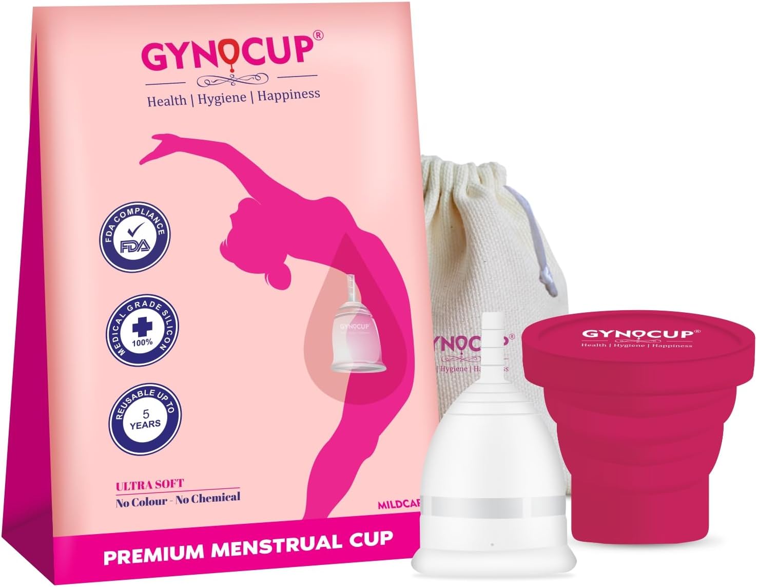 GYNOCUPGynoCup Reusable Menstrual Cup for Women (White, Small) | Includes Sterilizer | Ultra Soft, Odor & Rash Free | Leak-Proof Protection Up to 10–12 Hours | FDA Approved | Medical-Grade Silicone