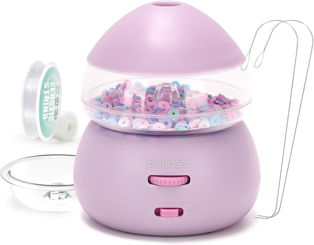 Beadact Electric Bead Spinner, Battery-Powered Bead Spinner, Seed Bead Spinner/Clay Bead Spinner with 2 Beading Needles for Jewelry Making, Bead Spinner for Bracelets Necklace Making (Purple)