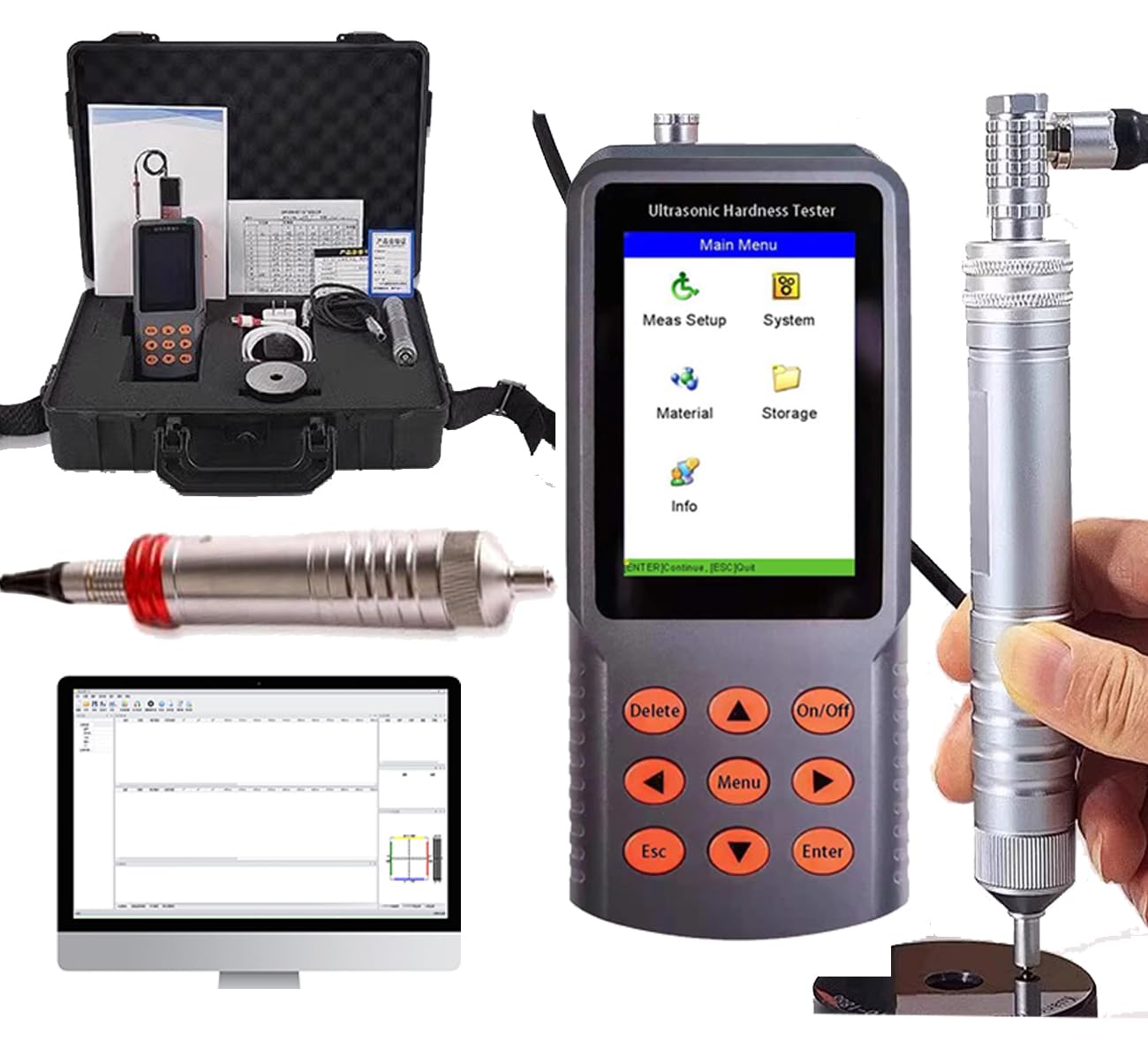 VTSYIQI Ultrasonic Hardness Tester Meter Gauge Instruments with ±4% HV Accuracy Force 98N Minimum Workpiece 2mm for Small Forgings Foundry Materials ASTM Standard