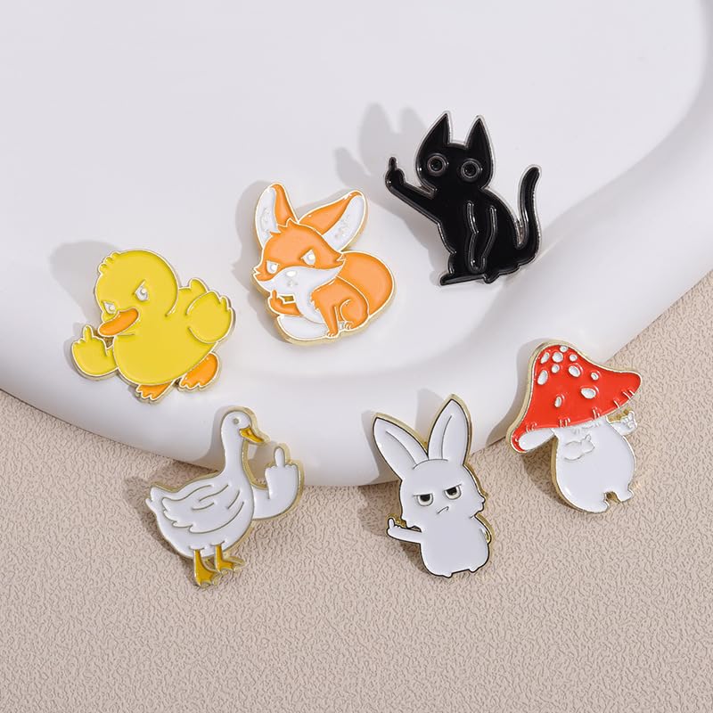 Image of Funny Cat with Middle Finger Brooch Pin - Creative Humor Animal Give the Finger Gesture Lapel Badge