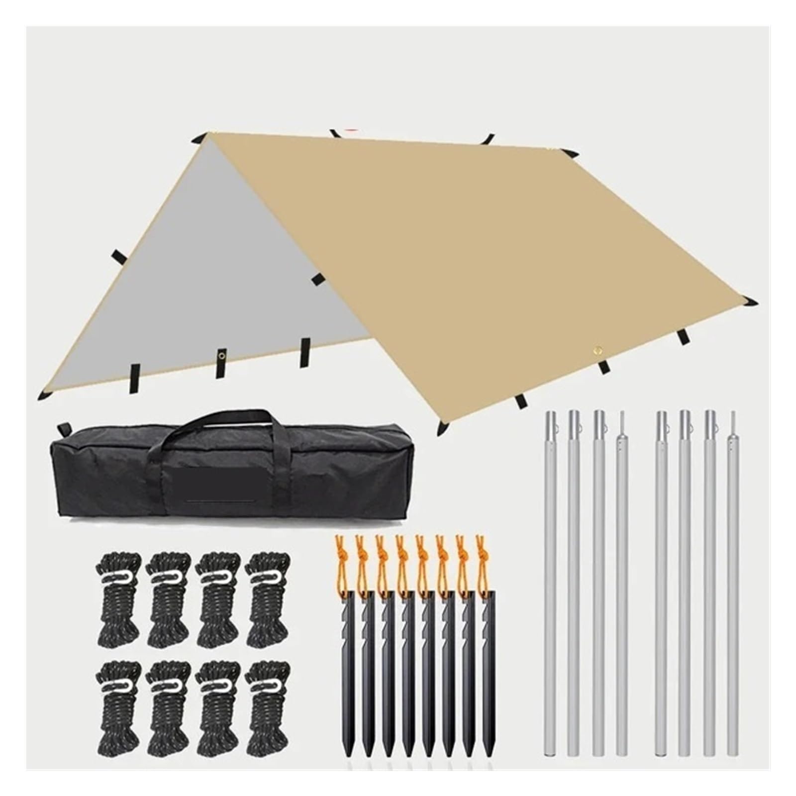 Tent tarp 19 Hang Point Tarp Waterpoof Survival Bushcraft Sun Shelter Beach Shade Tent Outdoor Canopy Backpacking Tourist 4x4 3x3meters(Khaki stlye 3,3X3meter)