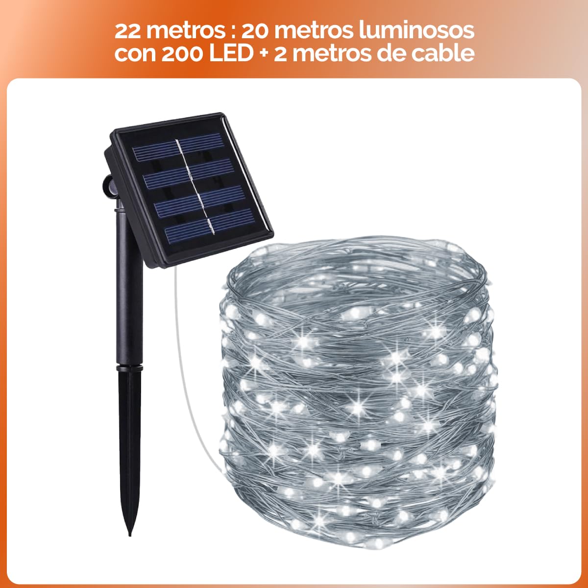 Linxor - Lote de 4 guirnaldas solares exteriores para jardín y terraza - Bombillas LED con 8 modos - 22 m - Blanco frío