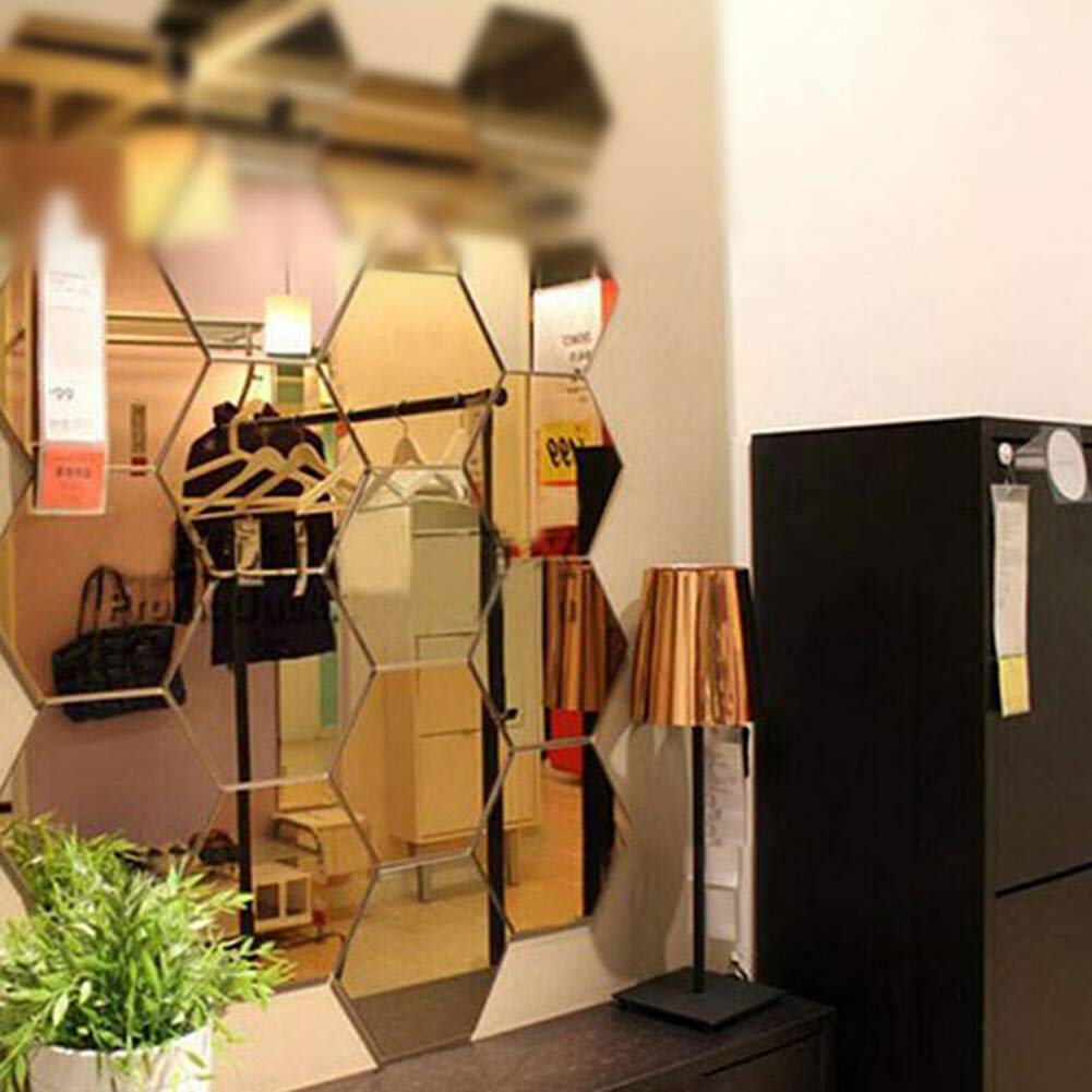 Kuashidai Hexagonal Acrylic Mirror Sticker - Removable Mirror Setting Wall Sticker Decal - Aesthetic Home Living Room Decor, 48Pieces - Image 4