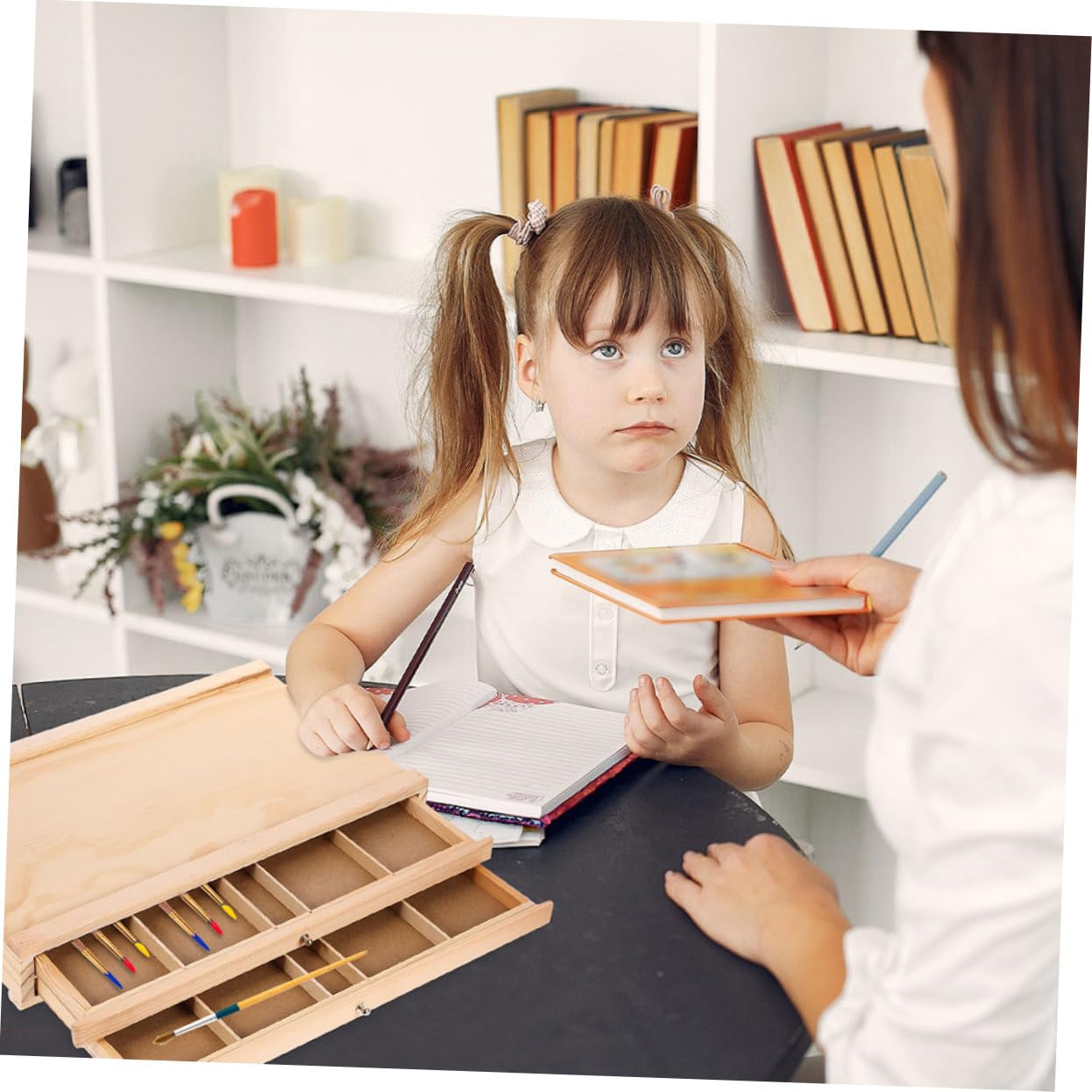 Anneome Boîte De Rangement Bois pour Crayons Et Marqueurs Organisateur Art avec Multiples De Stockage Portable pour Artistes Et Dessinateurs Extérieur