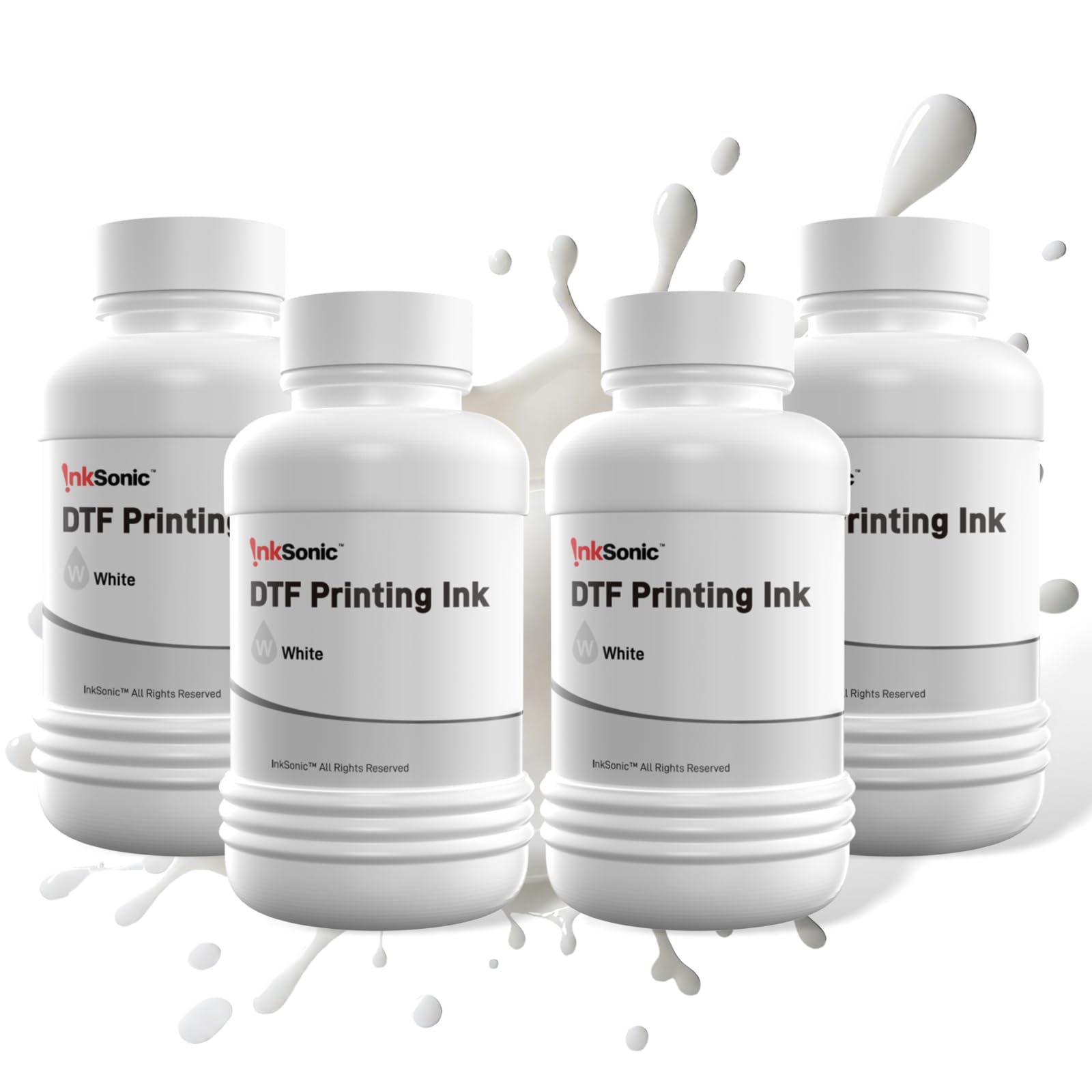 InkSonic DTF Ink White 1000ML, Premium DTF Transfer Ink for PET Film, Refill Ink Compatible for All DTF Printer (White, 4 * 250ml)