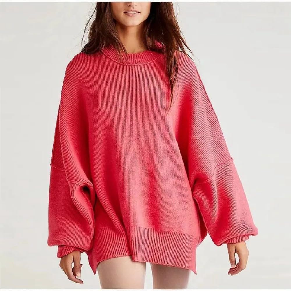 Damen Oberteile, Lässige Pullover, Rundhalsausschnitt, Lange Ärmel, Gerippter Strickpullover, Oversize Oberteile, Pullover, Weicher, Warmer Pullover, Tunika, Frühlings Winter Sweatshirt St