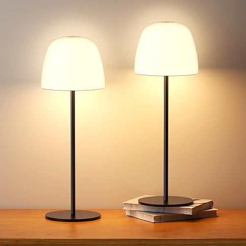 Paquete de 2 lámparas de mesa inalámbricas portátiles, 3 colores de atenuación continua, 5500 mAh, recargable, funciona con pilas, lámpara de