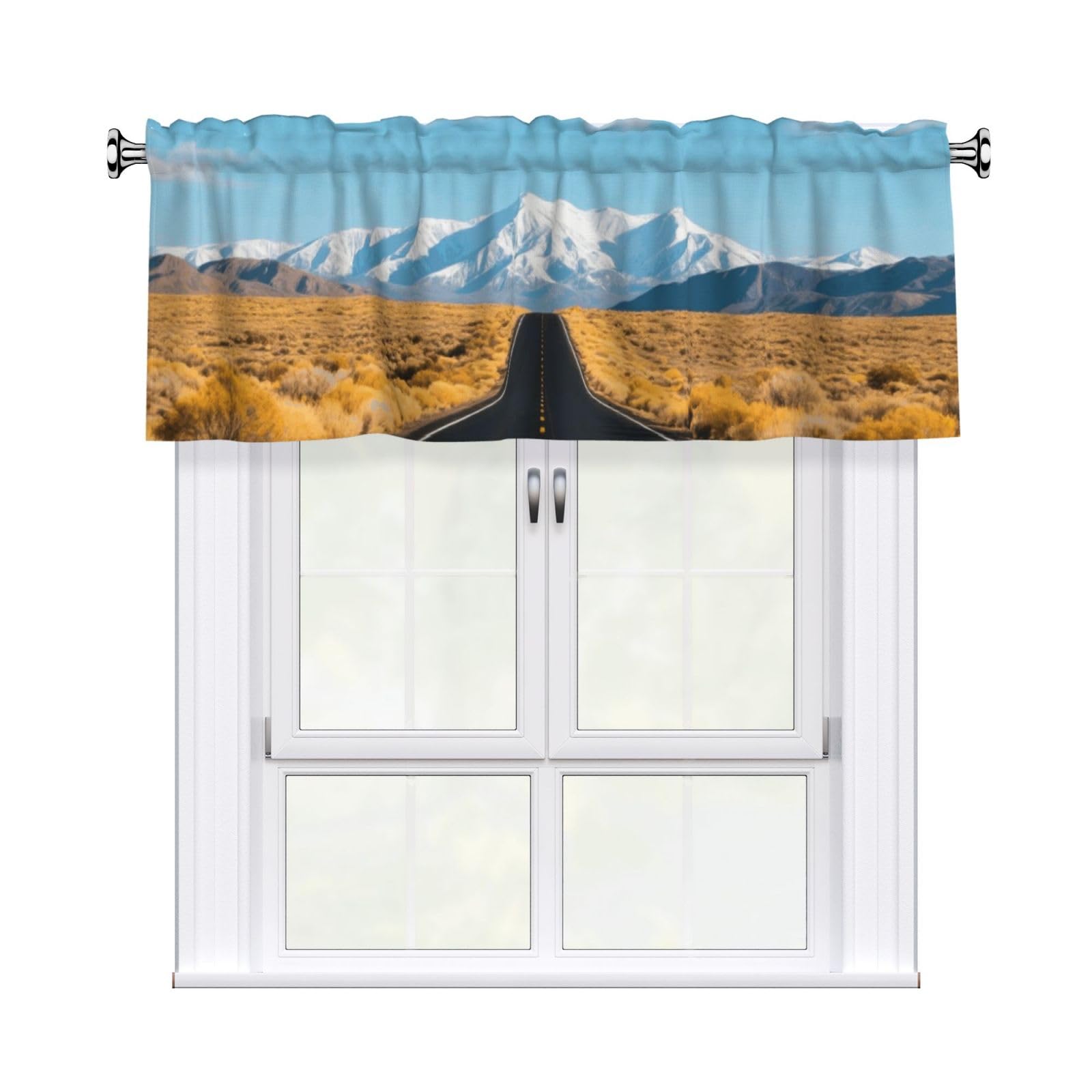 FekiLoot Freeway Highway Road in The Desert Curtain Valance for Windows, Kitchen Window Valances Rod Pocket Window Treatments Short Curtains Drapes for Bathroom Bedroom Cafe Decor 54x18inch 1 Panel