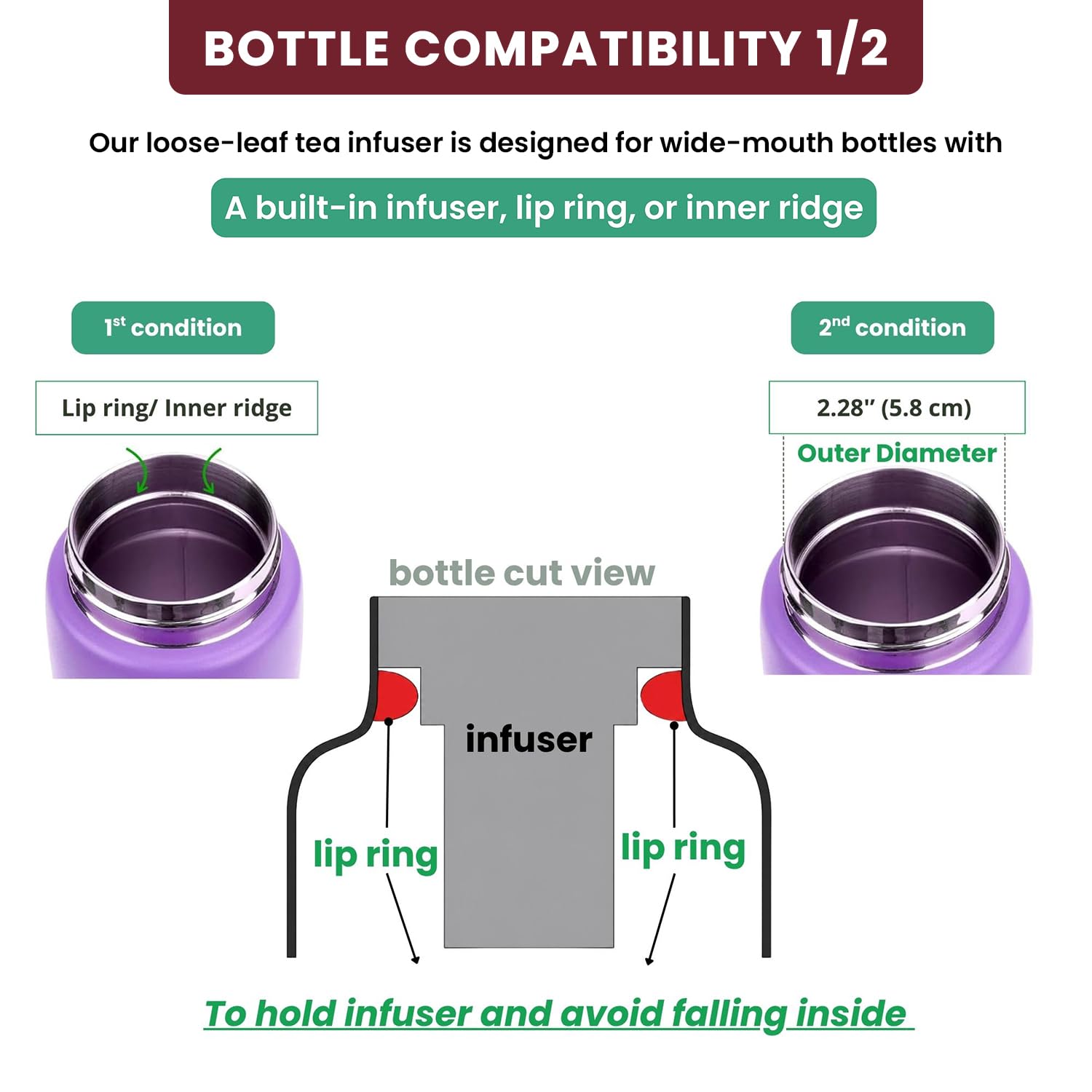 Lexlion Wasserflasche Tee-Ei für losen Tee – Wiederverwendbares & tragbares Edelstahl-Ei für Obst, Kaffee, grünen Tee, Eistee, Kräutertee, schwarzen Tee – runde Teesiebe & Filter – (1 Pack)