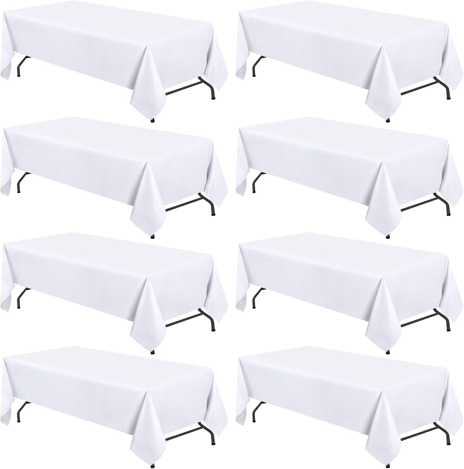 WEALUXE White Table Cloths for 6 Foot Folding Tables, 8 Pack, 60x102 Inches