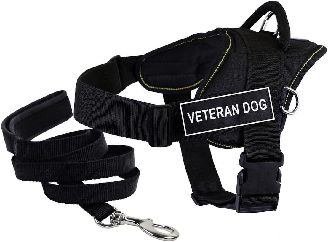 Dean & Tyler Bundle DT Fun Works 34 to 47-Inch "Veteran Dog" Yellow Trim X-Large with Padded Puppy Leash and 6-Feet Stainless Steel Snap Black