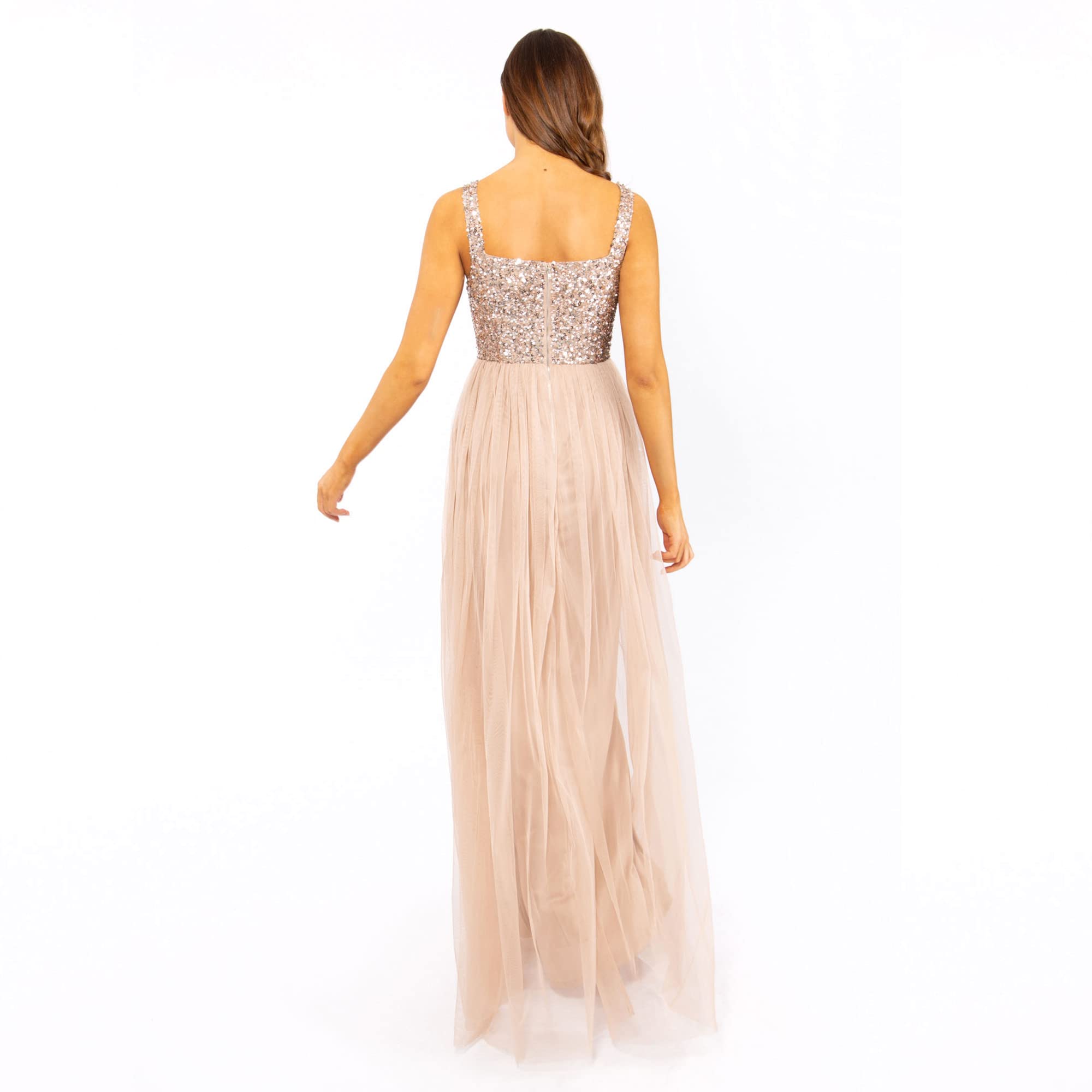 Maya Deluxe Sukienka druhny Kobiety Maya Deluxe Navy Strappy Delicate Sequin Maxi Dress