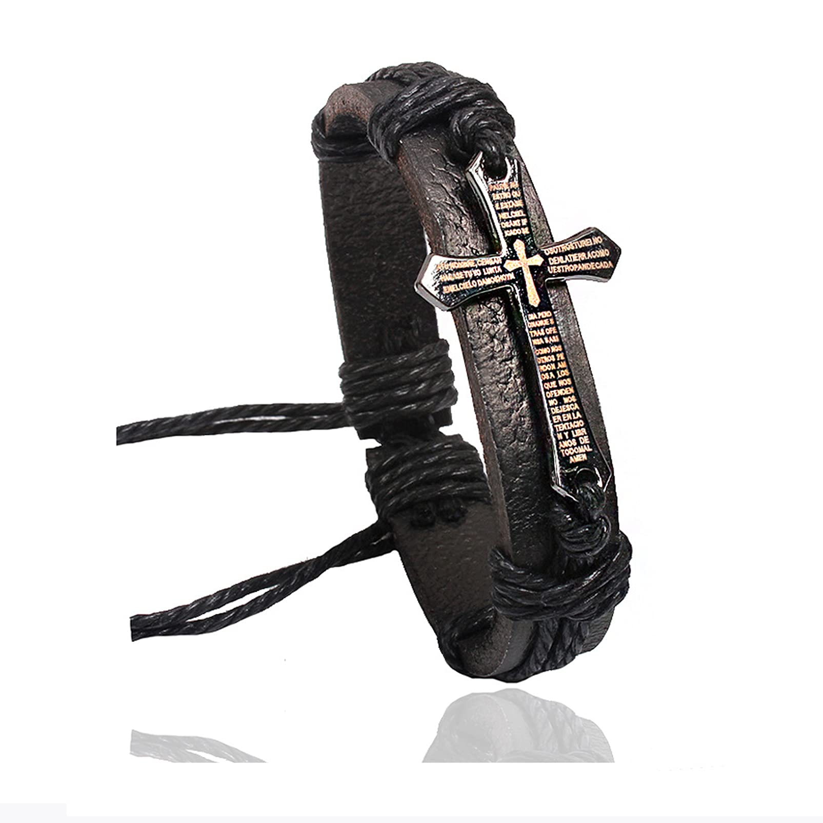 Fashion Religious Cross Spain Lord's Prayer Bracelet Leather Rope Bracelet