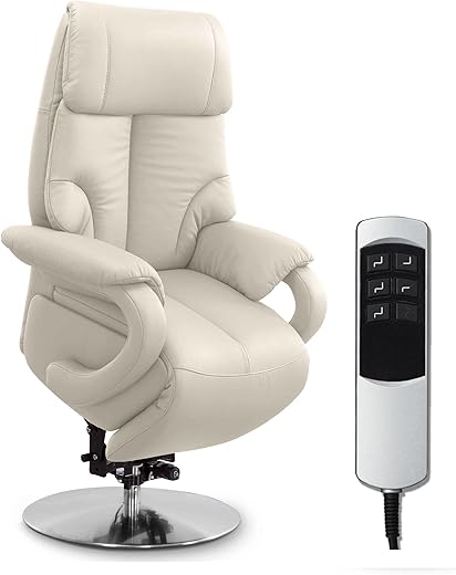 CAVADORE Ledersessel Istanbul / Fernsehsessel mit Aufstehhilfe, elektrisch verstellbarer Relaxfunktion / 2 E-Motoren / 80 x 115 x 79 / Echtleder: Weiß