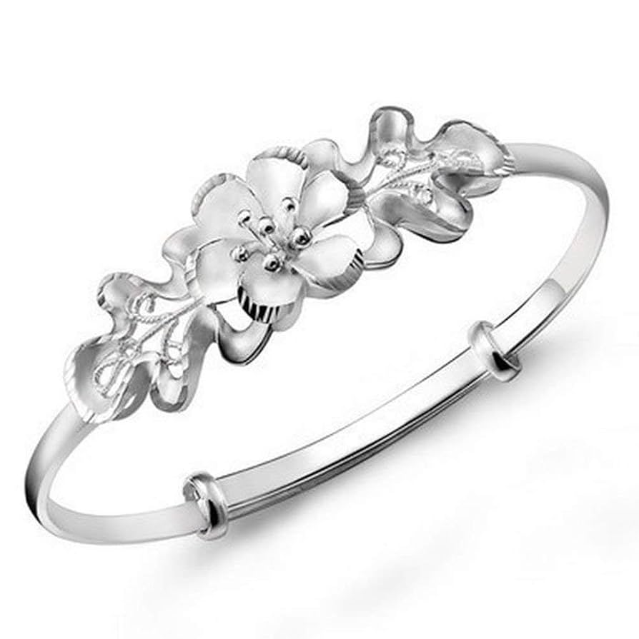 Lingduan 925 Sterling Silver Bangle Flower Bracelet Bauhinia