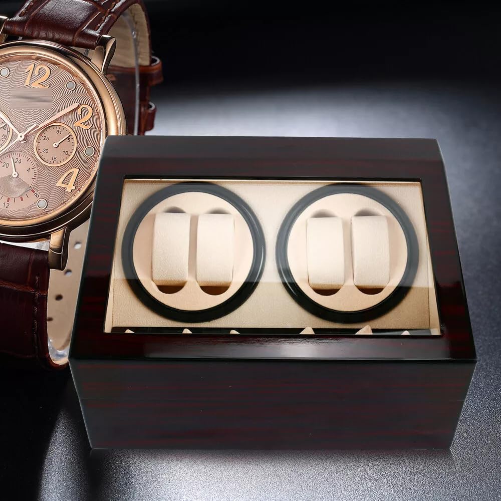 Scatola carica orologi automatica, 4 orologi + 6 spazi extra, in pelle PU, caricatore automatico per orologi automatico, per esterni in legno di sandalo e interni bianchi