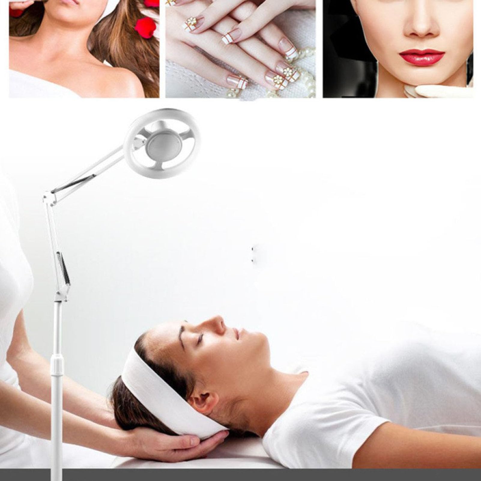 Lampada con lente d'ingrandimento di bellezza, luce fredda a LED, luce cosmetica di bellezza rotante con lente d'ingrandimento Lampada con lente d'ingrandimento da terra su ruote per la bellezza