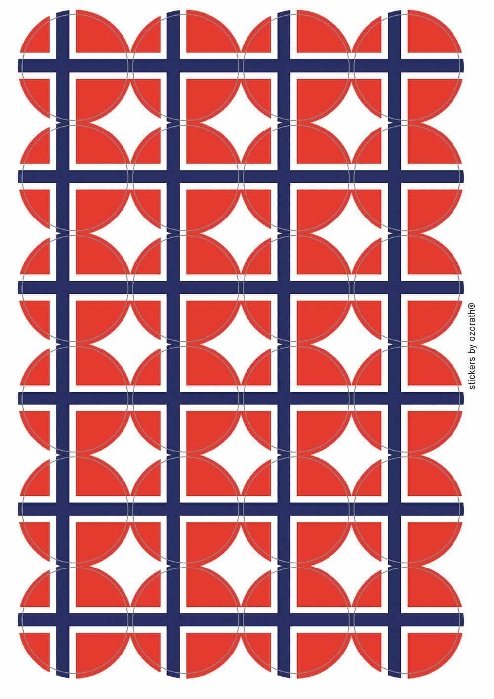 Norway National Flag Circular Matt Paper Stickers A4 Sheet of 24 (Each Sticker is 45mm Diameter)