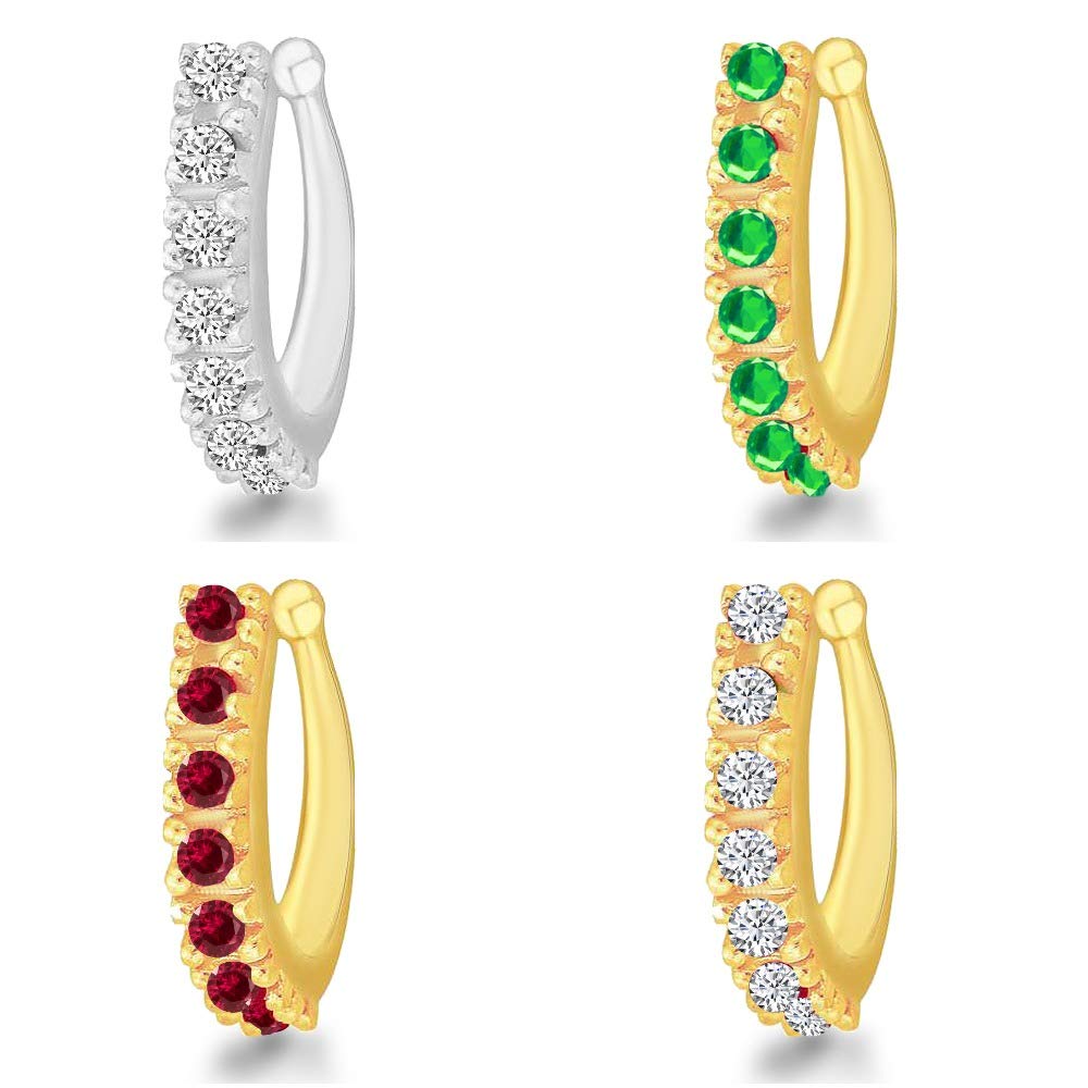 MEENAZ Traditional American diamond Jewellery Clip on Pressing Type Without Piercing Crystal Gold Ruby Green Silver AD CZ Nath Nose Ring Press pin for Women Girls Wedding design- NATH COMBO-M165 (B08LZVWPJD) Amazon Price History, Amazon Price Tracker