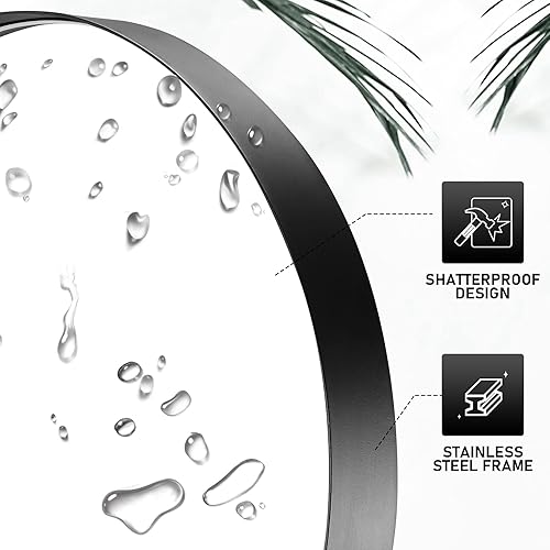 Miniatura 4 de Clavie Espejo de pared con marco de acero inoxidable, espejo redondo plateado cepillado de 18 pulgadas, espejo circular moderno y contemporáneo para