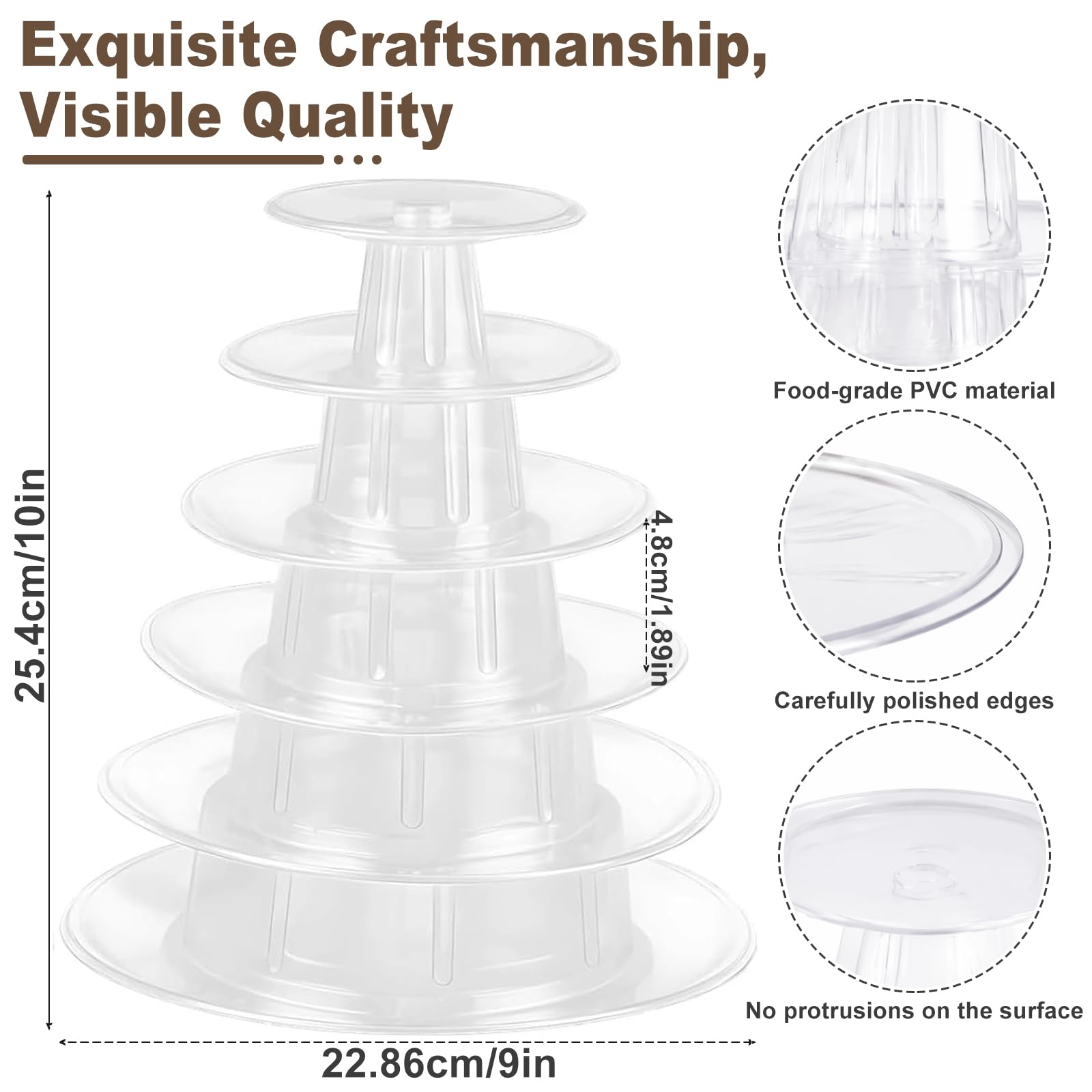 Torre espositiva per macaron trasparente | Torna modulabile da 2 a 6 ripiani, PVC alimentare, supporto rotondo per dolci, ideale per feste e matrimoni
