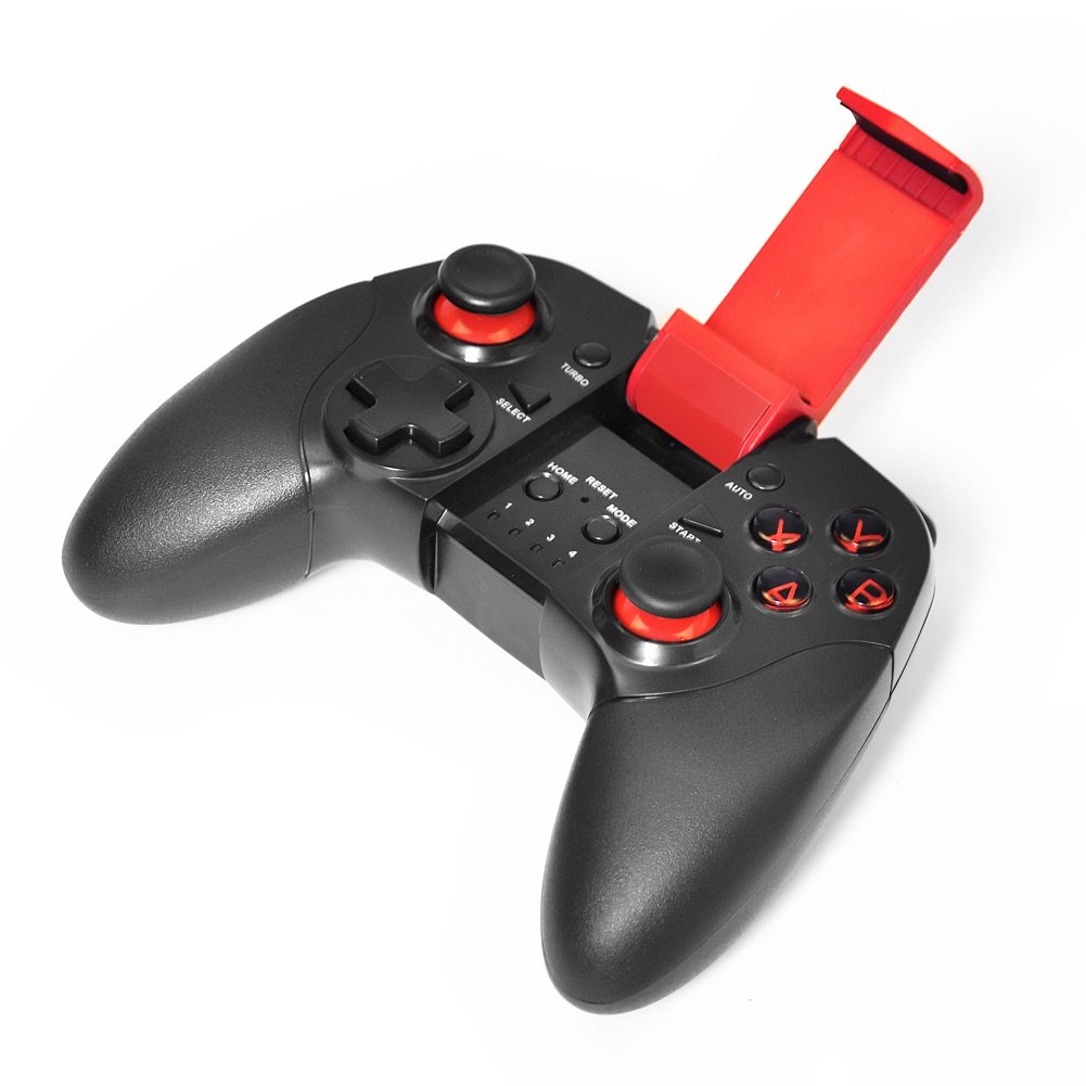 A dalt view of the Amigo STK 7004 Gamepad showing buttons and joysticks.