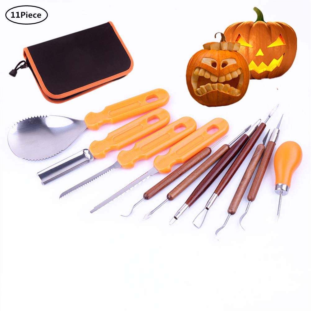Halloween Pumpkin Carving Kit 11 Pieces - Professional Heavy Duty Stainless Steel Pumpkin Carving Tools Set for Halloween Jack-O-Lanterns for Kids and Adults with Carrying Bag