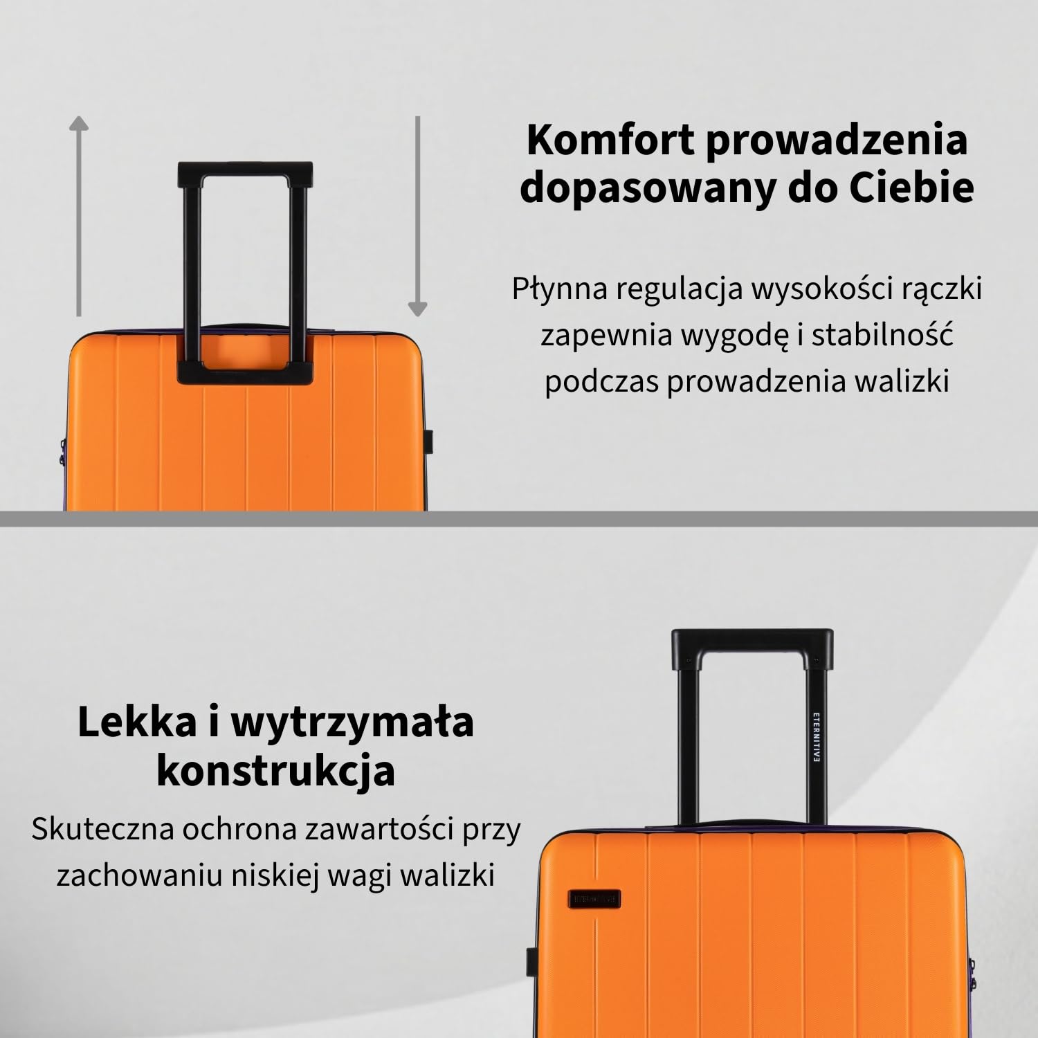 ETERNITIVE Walizka Średnia M 60L – Twarda Walizka Podróżna 41,5 x 64,5 x 25 cm, Lekka 3,6 kg, 4 Kółka 360°, TSA, Pomarańczowa