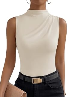 Women's Mock Neck Sleeveless Tank Tops Ruched Asymmetrical Business Casual Office Work Blouses - Amazon product rated Grade A
