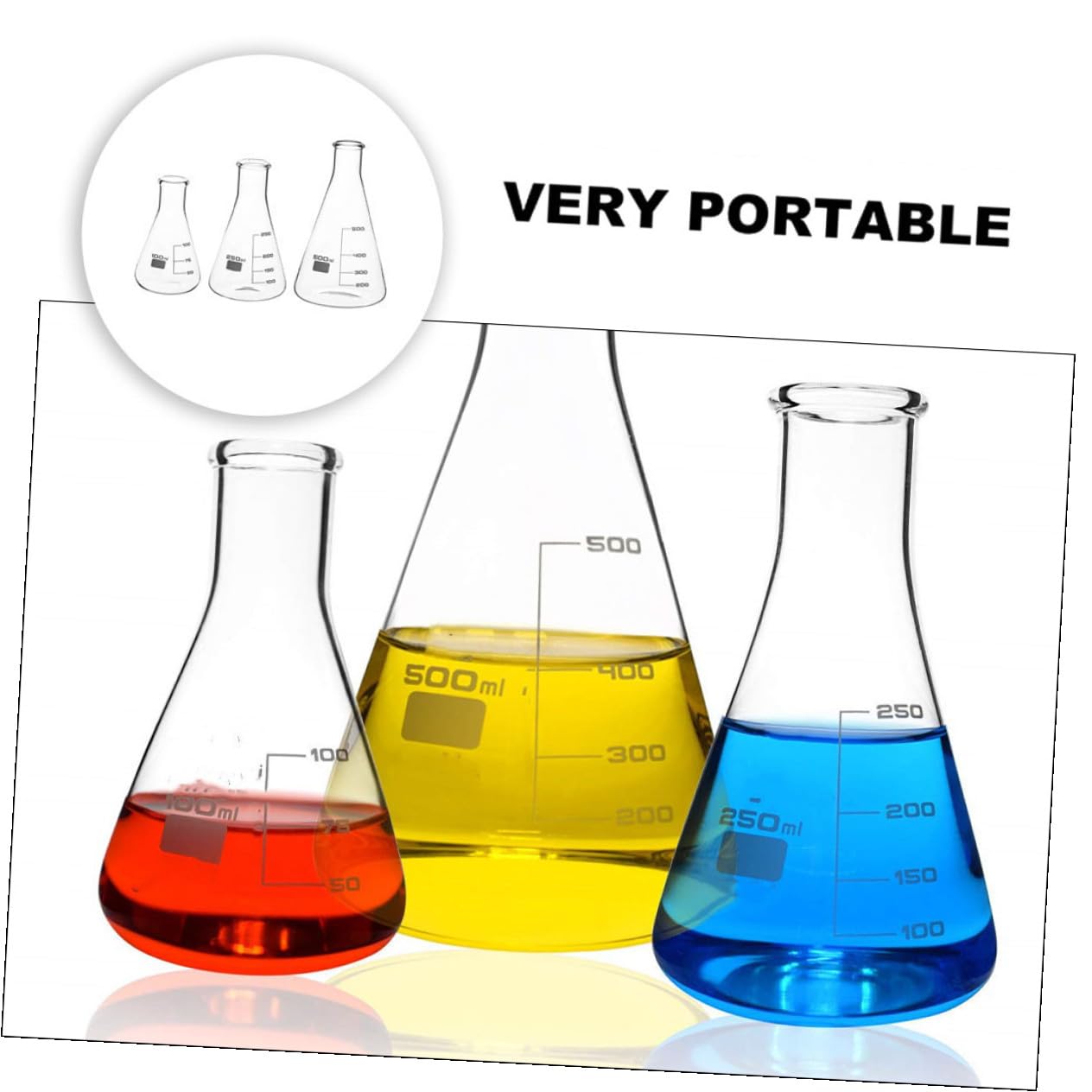 Anneome Juego de 3 Matraces Cónicos de Vidrio Borosilicato Alto | 100 Ml, 250ml y 500ml, Graduaciones Estándar, Fondo Plano para Laboratorio E Investigación