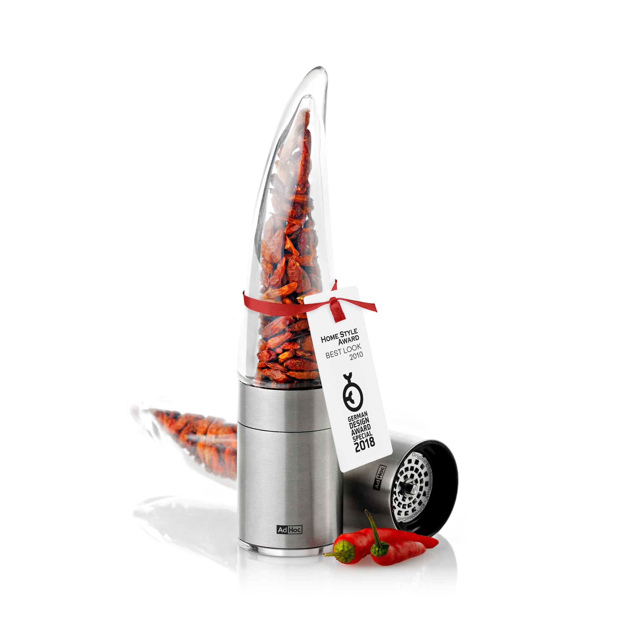 AdHoc Chilischneider Pepe | Design Chilimühle für getrocknete Chilis mit Edelstahl SchneidWerk | feine Chili-Flocken & präzises Würzen | Aromaschutzkappe für saubere Anwendung