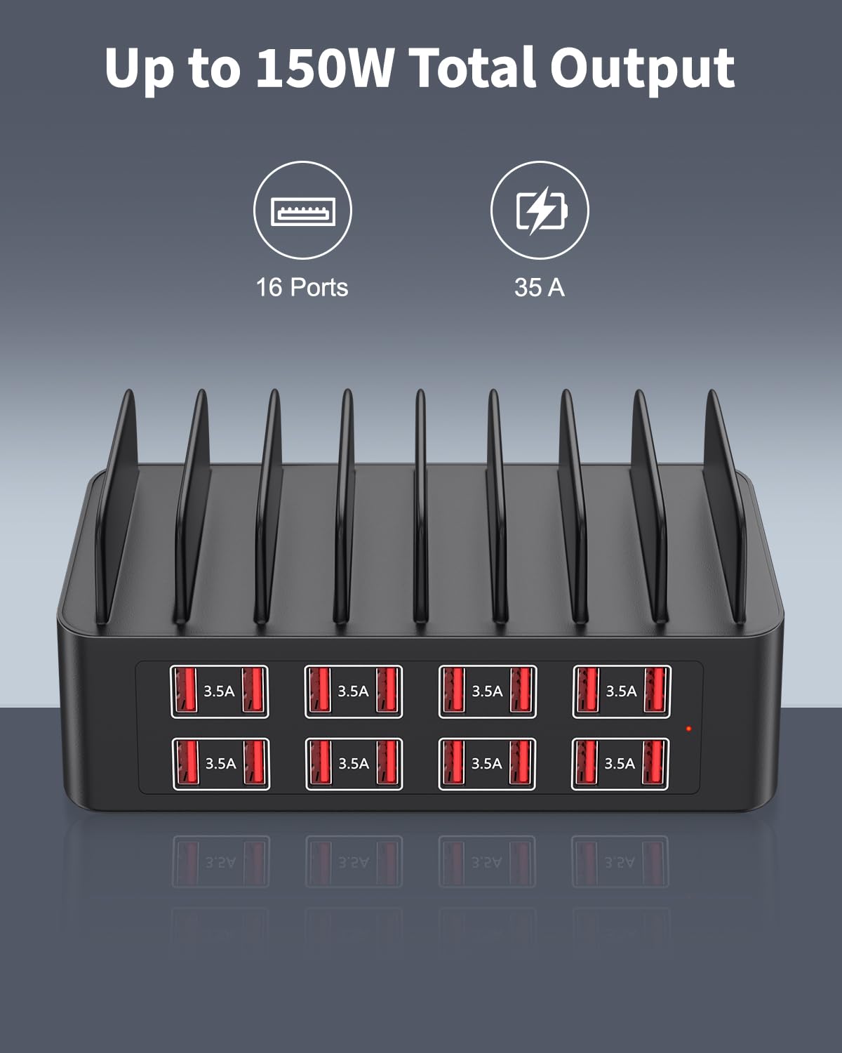 150W Charging Station for Multiple Devices, 16 Port Phone Charger Station, Multi USB Organizer Charger Station for iPhone, Android, iPad, Cell Phone, Tablets
